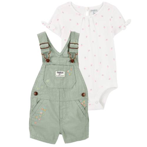 Baby 2-Piece Pointelle Bodysuit & Embroidered Shortalls Set - 9M - Style,Multi