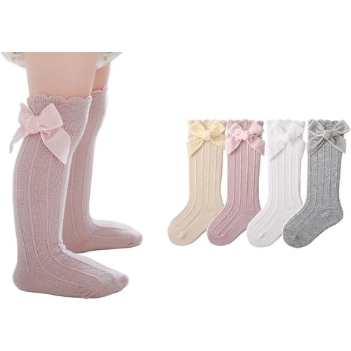 CHUNG Toddler Baby Girls Knee Hight Stocking Cotton Socks 0-7Years Solid Color Bowknot Thin Spring Summer