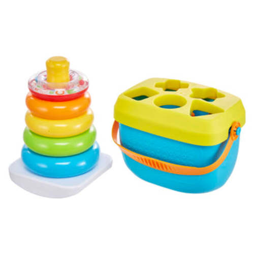 Fisher-Price Gift Set Of 2 Baby Toys, Rock-A-Stack And Baby's First Blocks Set