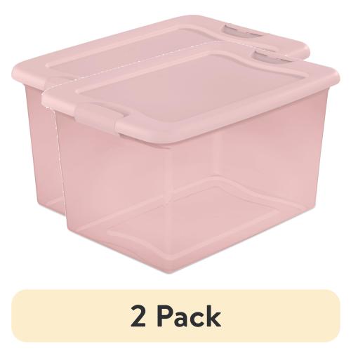 (2 pack) Sterilite 64 Qt. Clear Plastic Latching Box, Pink Latches with Pink Lid