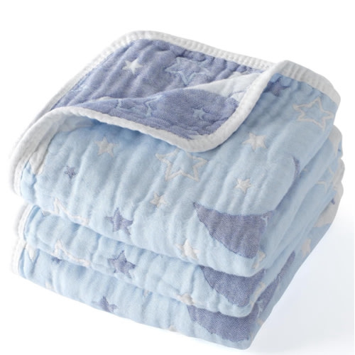 Cotton Muslin Baby Blankets Organic Comforter Reversible Neutral 6-Layer Soft 43.3"x41.3" for Newborn Infant Toddler Boys Girls, Daycare Receiving Swaddle Throw Quilt, Nursery Crib Bassinet Blanket