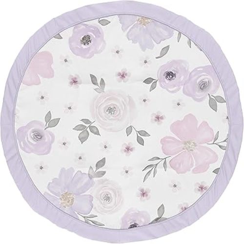 Sweet Jojo Designs Lavender Purple, Pink, Grey and White Shabby Chic Playmat Tummy Time Baby and Infant Play Mat for Watercolor Floral Collection - Rose Flower