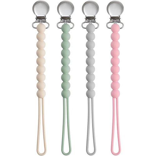 Silicone Pacifier Clip for Baby Boys Girls, Paci Holder 4 Pack