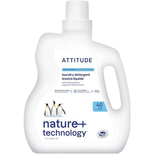 ATTITUDE Liquid Laundry Detergent, EWG Verified Laundry Soap, HE Compatible, Vegan and Plant Based Products, Cruelty-Free, Wildflowers, 40 Loads, 67.6 Fl Oz