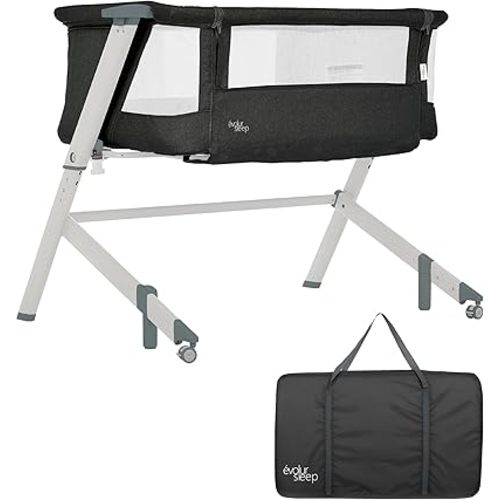 Stellar Bassinet and Bedside Sleeper, Easy to Fold and Carry, Lightweight and Portable Baby Bassinet, Height Adjustable, Mattress Pad Included, Black