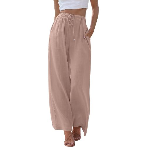 LILLUSORY Women's Linen Summer Palazzo Pants Flowy Wide Leg Beach Pants with Pockets