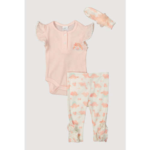 Baby Girls 0-9M Floral Dinosaur Bodysuit with Pants and Headband