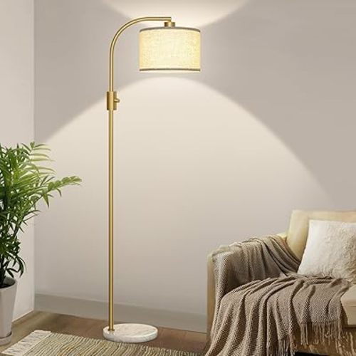 【Upgraded】 Dimmable Gold Floor Lamp, 1200 Lumens LED Bulb Included, Arc Floor Lamps for Living Room Modern Standing Lamp with Linen Shade, Tall Lamp for Living Room Bedroom Office Reading Room Nursery