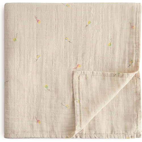mushie Muslin Baby Swaddle Blanket | 100% Organic Cotton (Kites)