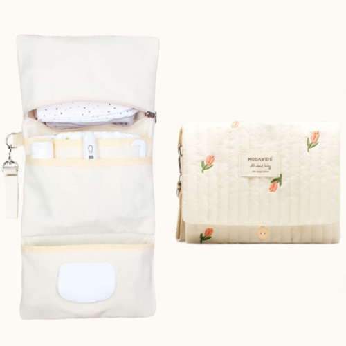Baby Bag Organizer, Waterproof Mini Diaper, Foldable Mom Travel Set, Diaper Bag Organizer, with Gift for Baby Shower (Flower)