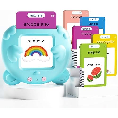 Italian and English Talking Flash Cards for Toddlers, 510 Sight Words Bilingual Learning Toys for Children, Autism Pocket Speech Therapy Toys, Italiano Vocabulary Educational Flashcards