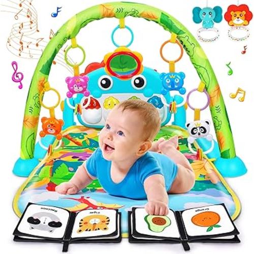 Baby Play Mat Baby Toys Tummy Time Mat Toys Musical Activity Center for Infant Toy with High-Contrast Piano Music & Light Newborn Babies Gifts for Boy Girl Babies Toy 0-6 6-12 Months Dinosaur Style