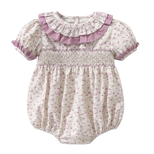 Curipeer Infant Baby Girls Summer Floral Romper Baby Bubble Sleeve Ruffle Romper Outfit 3M-2T