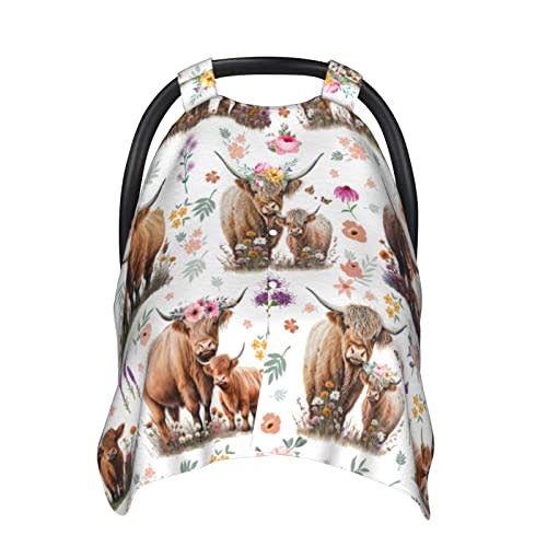Highland Cow Baby Car Seat Canopy Cover Multi Use Nursing Cover for Newborn Car Seat Canopy Mom Nursing Breastfeeding Covers Newborn Shower Gifts