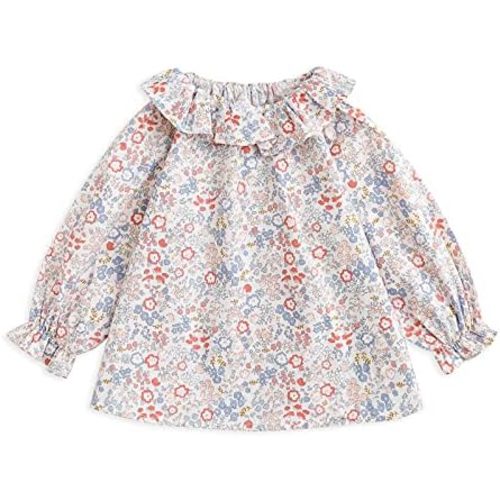 Curipeer Baby Girl Floral Blouse Peter Pan Collar Long Sleeve Smocked Tops for Toddler Girls