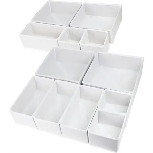 12 Pack Drawer Organizers for Clothing, Foldable Clothes Drawer Organizer for Underwear, Folded Clothes, Baby Clothing, Socks, Bra, Towels, Ties - Multi-pack Clothes Organizer Storage Box (White)
