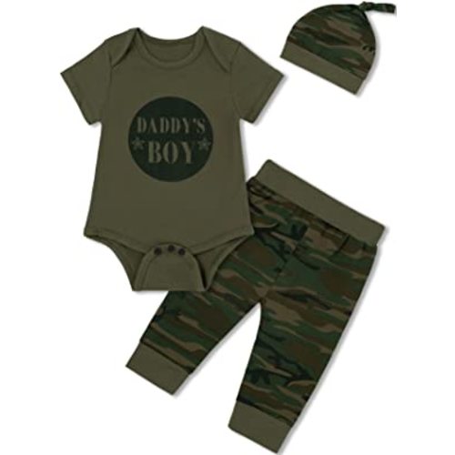 Baby Boys Daddy's Best Buddy 3PCS Outfit Set Romper Camouflage Pants with Hat