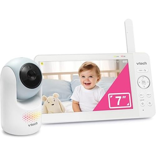 VTech 7" Baby Monitor with IPS Screen, Pan Tilt Zoom Camera, No WiFi Video Baby Monitor with Camera and Audio, Multi-Color Night Light, 2-Way Talk, Lullabies, Advanced HQ Max