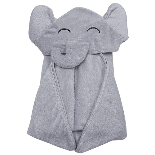 Premium Baby Bath Towel – Rayon Made from Bamboo, Baby Hooded Towels for Babies - Newborn Essential Cute Grey Little Elephant -Perfect Baby Registry Gifts for Boy Girl - 30x30 Inch (Pack of 1)