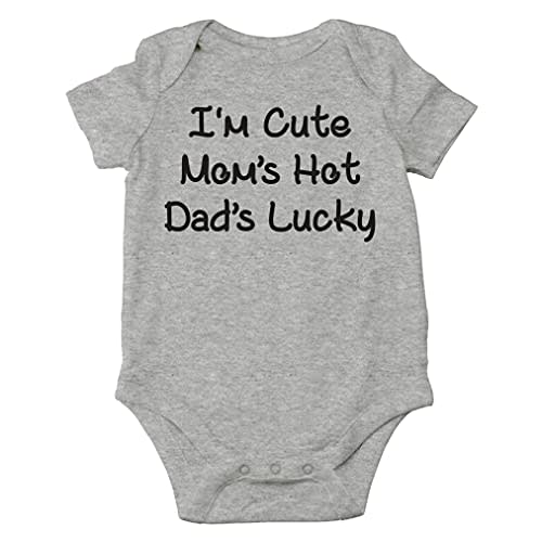AW Fashions I'm Cute, Mom's Hot, Dad's Lucky Baby Bodysuit Funny Adorable Outfit Romper Clothing Infants