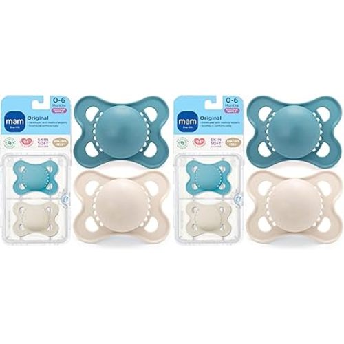 MAM Original Matte Baby Pacifiers, Binky for Boys 0-6 Months, BPA-Free Silicone Nipple, Easy to Clean, Best for Newborn Babies, Developed with Medical Experts, Binkies with Sterilizer Case(Pack of 2)