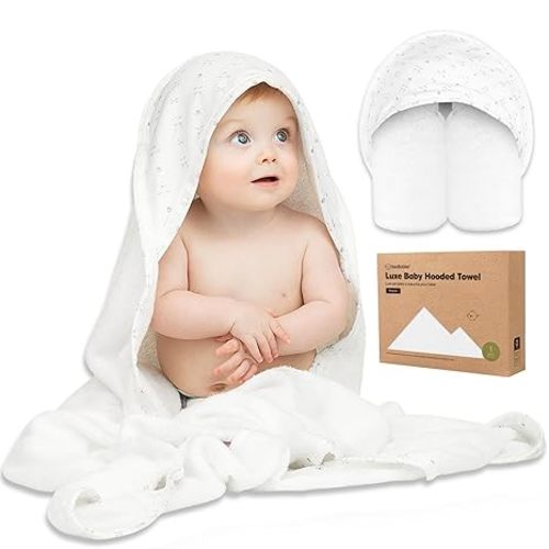 KeaBabies Hooded Baby Towel for Newborn, Baby Bath Towels (KeaStory, 35x35) | Viscose Derived from Bamboo, Large Baby Towels with Hood, Boys, Girls, Toddler, Soft Absorbent Baby Bath Essentials