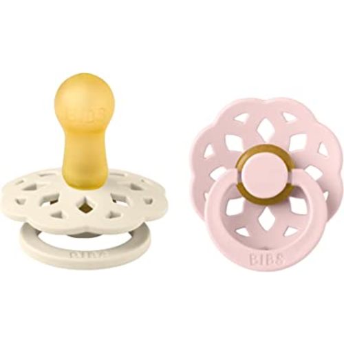 BIBS Pacifiers - Boheme Collection | BPA-Free Baby Pacifier | Made in Denmark | Set of 2 Ivory/Blossom Color Premium Soothers | Size 6-18 Months