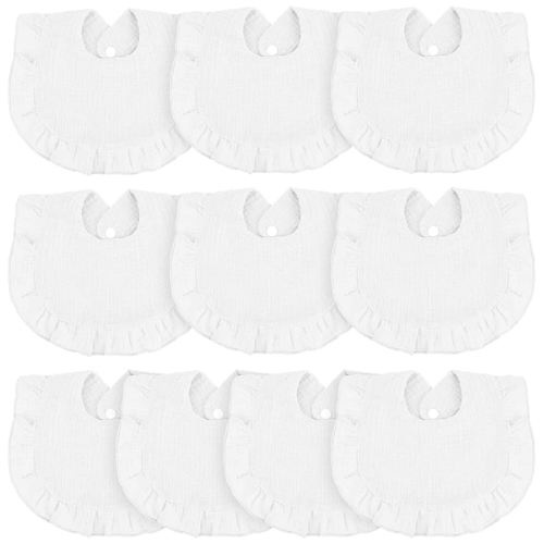 Seematn 10 Pcs Baby Muslin Bibs Drool Bibs Bandana Ruffle Soft Cotton for Newborn Baby Infants Girl Teething Toddlers Boy(White)