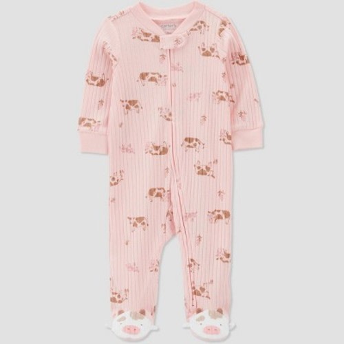 Carter's Just One You® Baby Girls' Cows Footed Pajama - Pink/Brown, Size: 3M