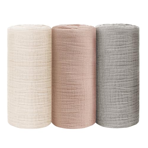 babify Baby Swaddle Blanket Neutral - Lightweight and Breathable Muslin Swaddles for Newborns - Receiving Blanket for Baby Boys and Girls (pinkgrey, 3pack)