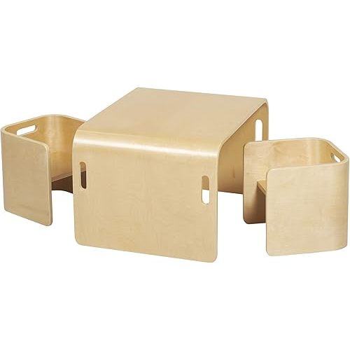 ECR4Kids Bentwood Multipurpose Table and Chair Set, Kids Furniture, Natural, 3-Piece