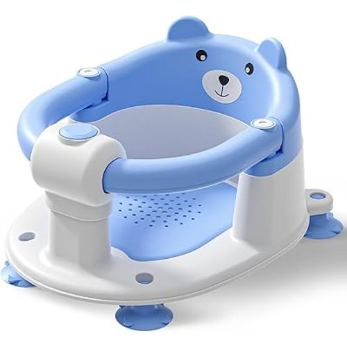 Baby Bath Seat for Babies 6 Months & Up, Toddler Bath Seats for Babies Sitting Up, Non-Slip Infant Bath Tub Chair with 4 Suction Cups & Soft Cushion for Shower, Compact Toddler Bathtub Seat, Blue