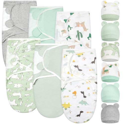 Ramede 6 Pack Baby Swaddle Blanket with Hats Sleep Swaddle for 0-3 Months Newborn Sacks Soft Cotton Wearable for Boy Girl