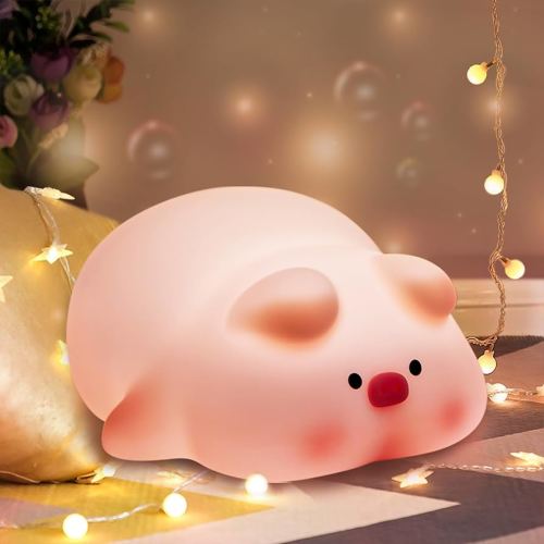 Piggy Night Light for Kids, 3 Level Dimmable Silicone Night Light, Rechargable Pig Lamp, Animal Lamp with Touch Sensor, Breastfeeding Nursery Nightlight for Boy Girl Kids Room Decoration