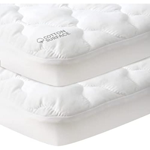 Waterproof Pack and Play Mattress Pad Sheets Fitted 2 Pack, Cotton Fabric Pack and Play Protector, Fits Graco Play Yard, Baby Mini Crib Sheet Cover
