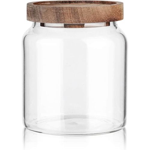 Labina Glass Storage Container Airtight Food Jars Kitchen Canister with Wood Lids, 20 Oz Wide Mouth Pantry Organization Glass Jar for Flour, Sugar, Cookie, Spagetti, Nuts and Candy