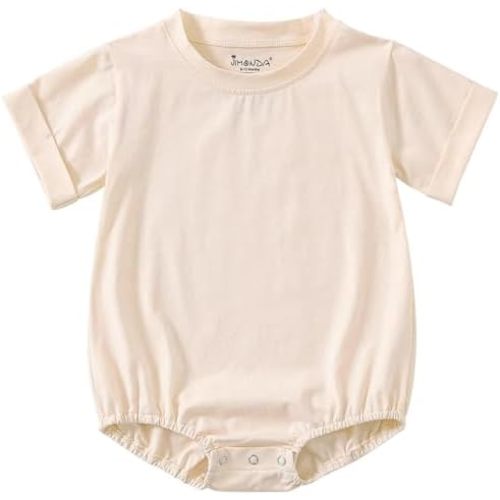 Jimonda Baby Boy Girl Bubble Romper Solid Color Bodysuit Short Sleeve Cotton T-Shirt