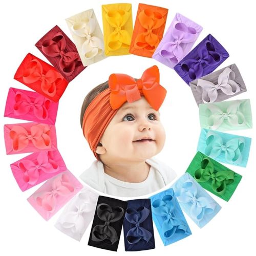 doboi 20pcs Baby Headbands and Hair Bows Set - 4 Inches Nylon Headbands with Bows for Newborns, Infants, Toddlers and Girls
