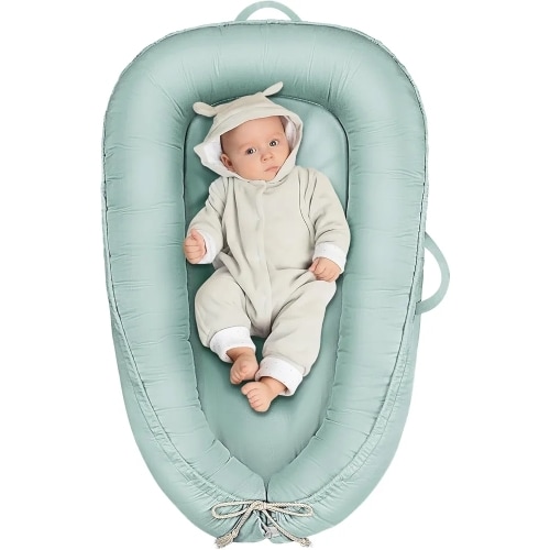 Baby Lounger 0-24 Months, Baby Bed for Home and Travel, Pea Green