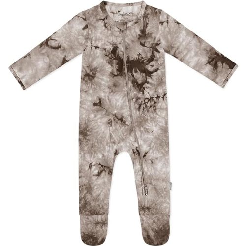 Jimonda Baby Girls Boys Footed Pajamas,Rayon From Bamboo,2 Way Zipper Long Sleeve Soft Sleeper Pjs,Infant Tie-dye Romper - Coffee Tie Dye - 0-3 Months