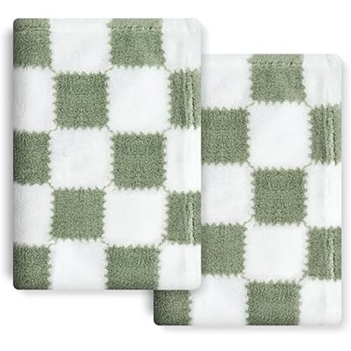 Checkered Baby Blanket for Boys Girls, 2 Pack Soft Baby Boy Girl Blankets, Small 28 x 40 inches Toddler Fleece Blanket, Essentials Crib Stroller Items, Newborn Gift (Green)