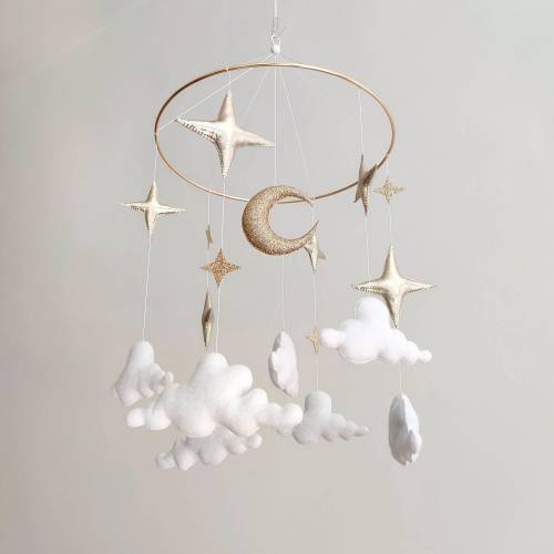Stars and Clouds Baby Mobile Boy - Gender Neutral Baby Mobile - Moon Stars Baby Crib Mobile - Space Mobile - Galaxy Mobile