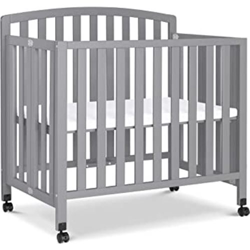 DaVinci Dylan Folding Portable 3-in-1 Convertible Mini Crib and Twin Bed in Grey, Greenguard Gold Certified