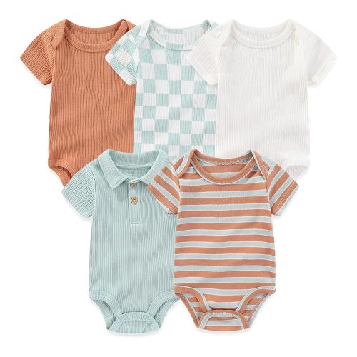 Kiddiezoom Newborn Baby Bodysuit Short-Sleeve Rompar Clothing Set 5-Piece
