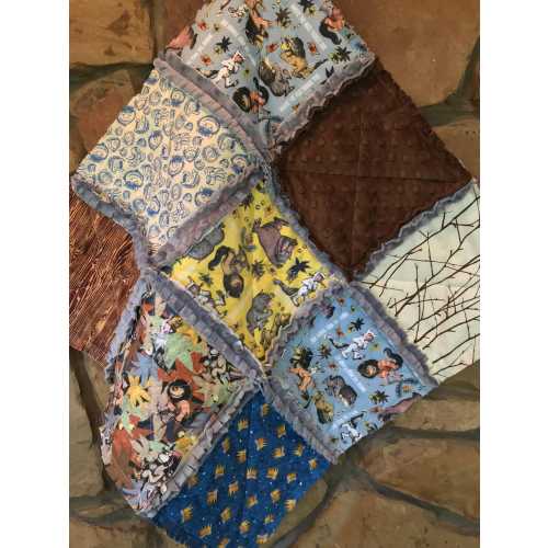 Wild Things Lovey, Woodland Brown Blue Gray Yellow Max Baby Boy Car Seat 22”x22” Security Blanket Photo Prop Shower Gifts
