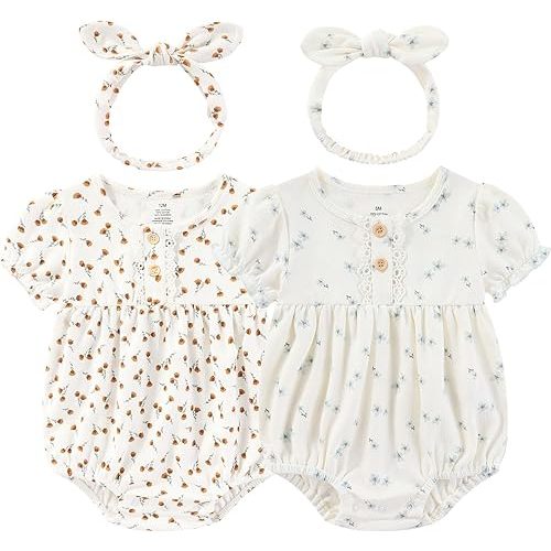 Baby Girl Clothes Cotton Bubble Romper Floral Bodysuits Infant Outfit Set