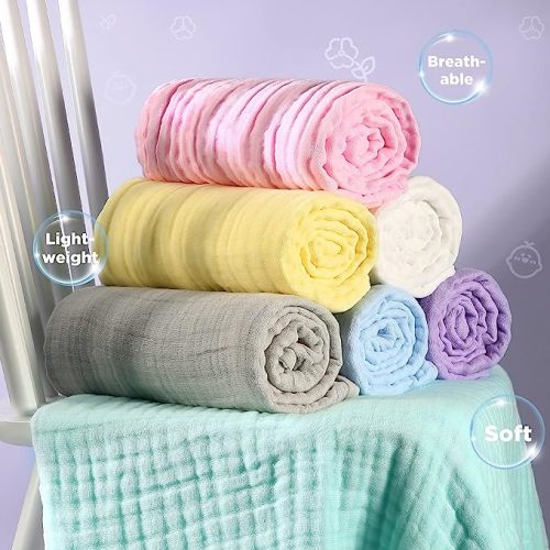 MUKIN Baby Bath Towels, Super Soft Cotton Receiving Blanket for Baby's Delicate Skin,2Pack Swaddle Blanket for Newborns Toddlers Boy Girl,Baby Registry as Shower (White+Yellow)