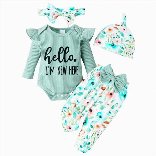 Dagaeig 0 3 Months Baby Girl Clothing 3 Months Baby Girl Clothes Long Sleeve Romper Set Floral Fall Outfits Cute Baby Clothes Girl(Green,Newborn)