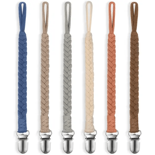 Pacifier Clip for Boys and Girls, 6 Pack Baby Pacifier Holder Leash 100% Handmade Braided Fits All Pacifiers & Teething Toys Modern Unisex Baby Gift