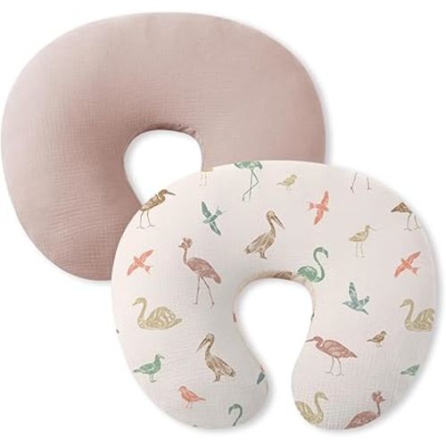 Little Grape Land Nursing Pillow Covers 2 Pack for Baby, Soft 100% Cotton Covers for Breastfeeding Pillows, Breathable Wetland Wings Nursing Pillow Cases Fit Standard Nursing Pillows, Cover Only